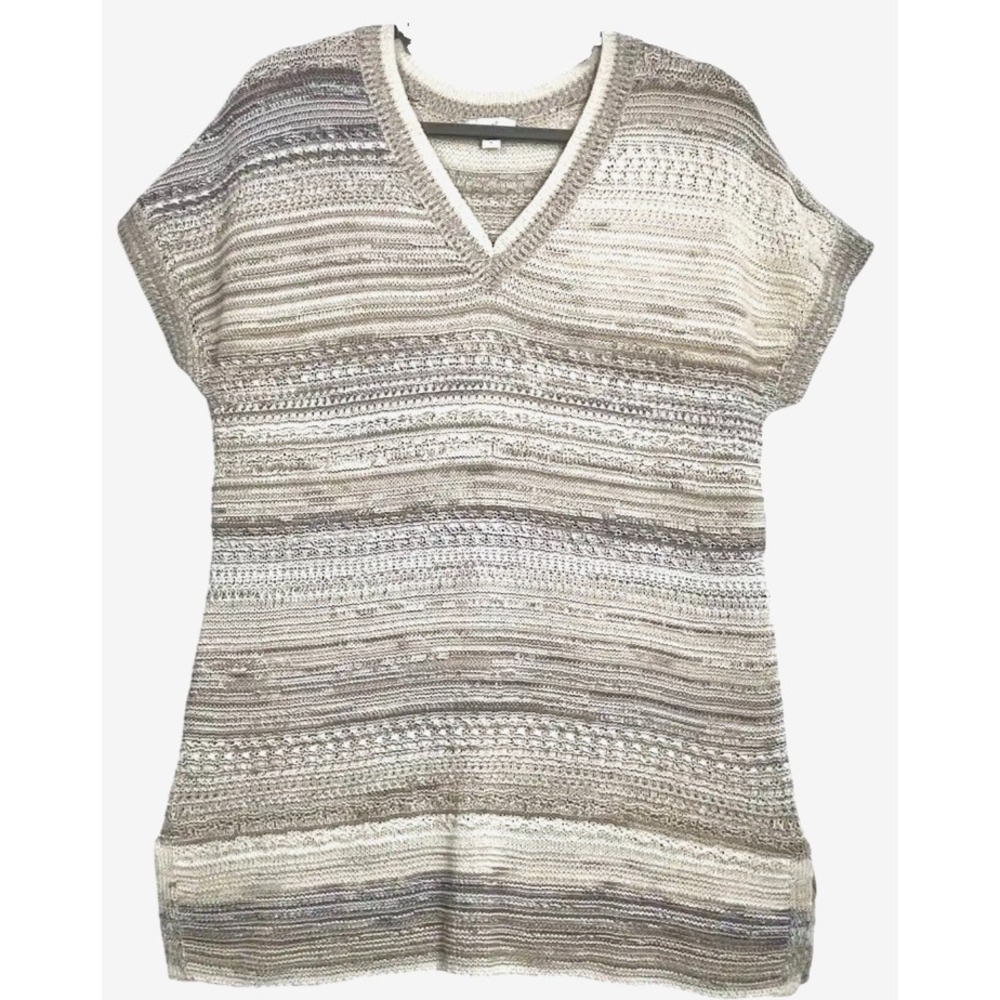 J. Jill Space Dyed V-Neck Sweater Shell Cream Multi Cotton Blend XL NWT $89